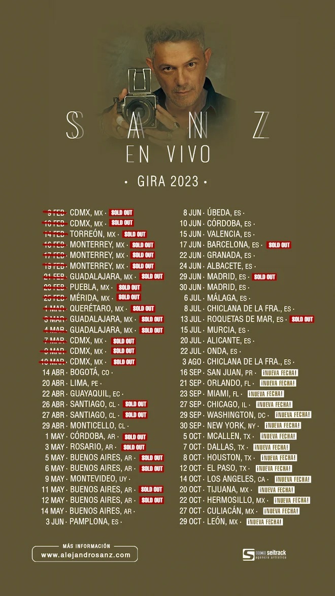 Alejandro Sanz Fechas de la Gira 2023